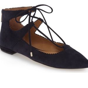 Navy suede lace up flats